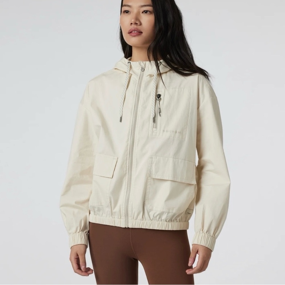 VOURI Vintage Cream Ripstop Utility Jacket with Hood Organic Cotton Cargo Pocket - Picture 1 of 14